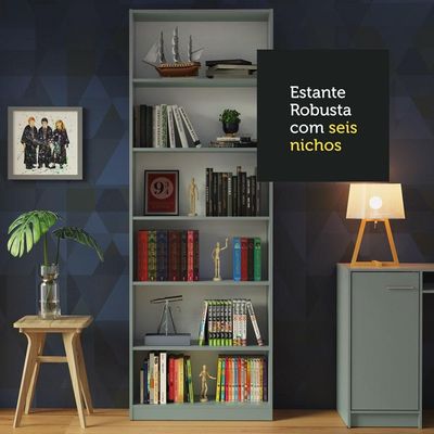 Estante Livreiro com 6 Nichos Cinza Madesa