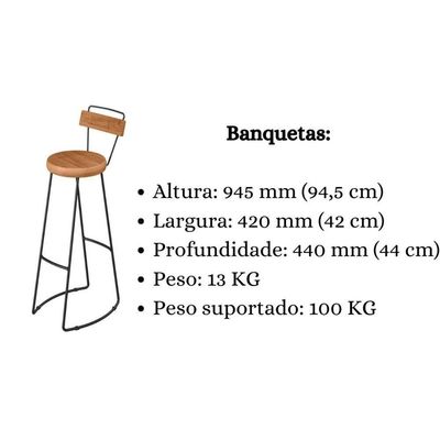 Banqueta Alta Com Encosto Para Aérea Gourmet York Peroba