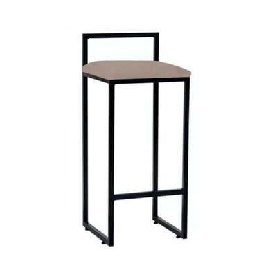 Kit 2 Banquetas Alta Industrial Aço Preta Assento Bege Preto