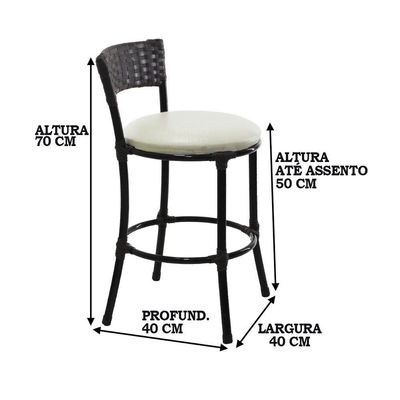 4 Banquetas Forts Baixa Fibra Sintética Preto Ferro Assento Preto Branco