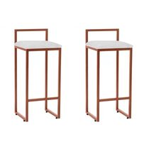 Kit 2 Banquetas Alta Aço Cobre Assento Corino Branco Marrom