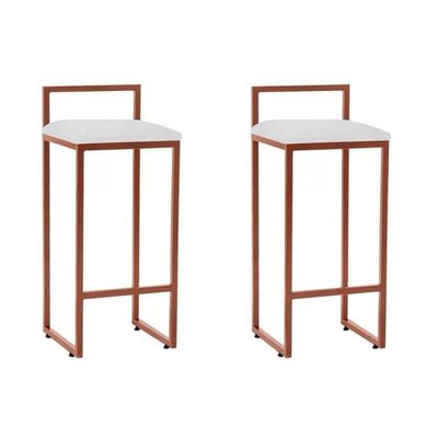 Kit 2 Banquetas Alta Aço Cobre Assento Corino Branco Marrom