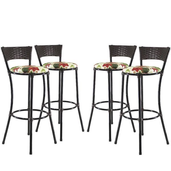 Kit Com 4 Banquetas Alta Forts Vermelho Floral, Fibra Uv Bancada, área Goumert, Bar, Piscina, Balcão