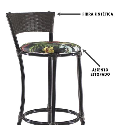 Kit Banquetas Alta Forts Fibra Uv Floral Preto