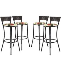 Kit 4 Banquetas Alta Forts Fibra Uv Bancada, área Goumert, Bar, Piscina, Balcão, Floral Vermelho