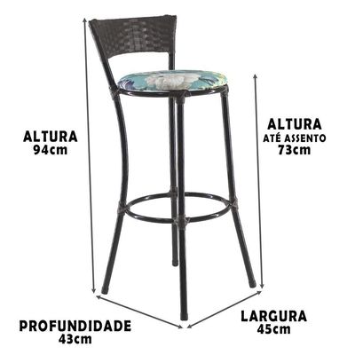 Kit Com 8 Banquetas Alta Forts Fibra Uv Bancada, área Goumert, Bar, Piscina, Balcão, Azul Floral