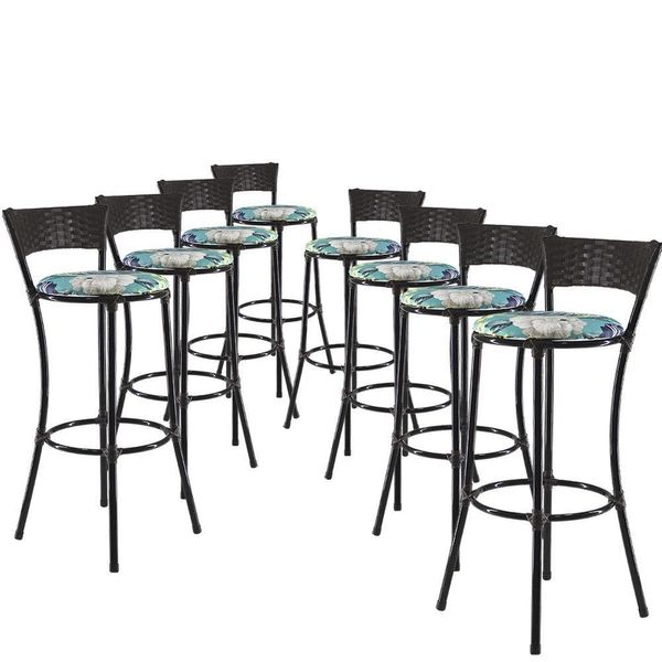 Kit Com 8 Banquetas Alta Forts Fibra Uv Bancada, área Goumert, Bar, Piscina, Balcão, Azul Floral