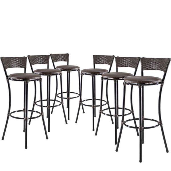 Jogo Com 6 Banquetas Alta Forts Marrom Floral, Fibra Uv Bancada, área Goumert, Bar, Piscina, Balcão