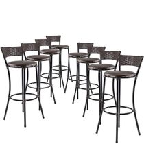 Kit Com 8 Banquetas Alta Forts Fibra Uv Bancada, área Goumert, Bar, Piscina, Balcão, Floral Marrom