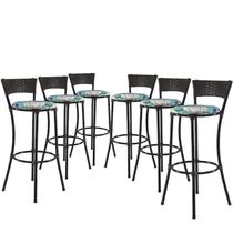 Kit Com 6 Banquetas Altas Forts Fibra Uv Bancada, área Goumert, Bar, Piscina, Balcão, Floral Azul