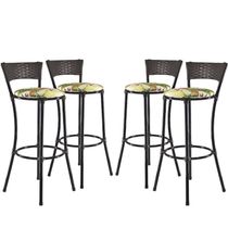 Kit Com 4 Banquetas Alta Forts Fibra Uv Bancada, área Goumert, Bar, Piscina, Balcão, Verde Floral