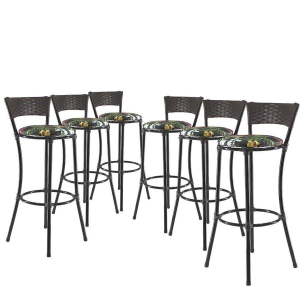 Kit 6 Banquetas Alta Forts Fibra Uv Bancada, área Goumert, Bar, Piscina, Balcão, Floral Preto