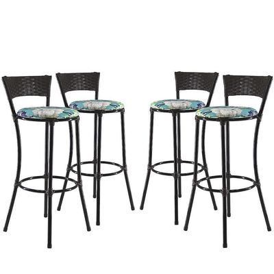 Jogo Com 4 Banquetas Altas Forts Fibra Uv Bancada, área Goumert, Bar, Piscina, Balcão, Floral Azul