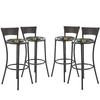 Jogo Com 4 Banquetas Alta Forts Fibra Uv Bancada, área Goumert, Bar, Piscina, Balcão, Preto Floral