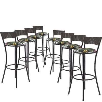 Kit Com 8 Banquetas Altas Forts Preto Floral, Fibra Uv Bancada, área Goumert, Bar, Piscina, Balcão
