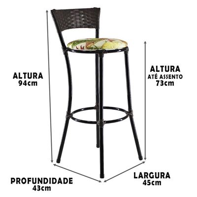 Kit Com 8 Banquetas Alta Forts Verde Floral, Fibra Uv Bancada, área Goumert, Bar, Piscina, Balcão
