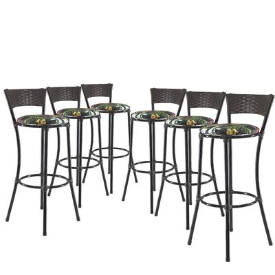 Kit Com 6 Banquetas Altas Forts Preto Floral, Fibra Uv Bancada, área Goumert, Bar, Piscina, Balcão