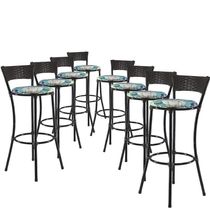 Kit Com 8 Banquetas Altas Forts Fibra Uv Bancada, área Goumert, Bar, Piscina, Balcão, Floral Azul