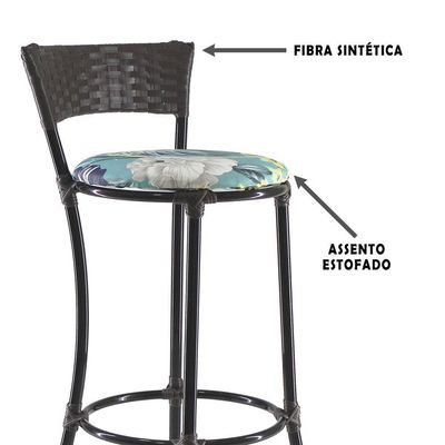 Kit Com 6 Banquetas Alta Forts Fibra Uv Bancada, área Goumert, Bar, Piscina, Balcão, Floral Azul
