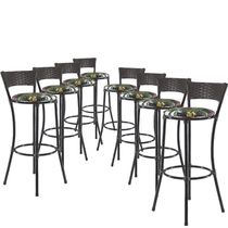Kit Com 8 Banquetas Alta Forts Fibra Uv Bancada, área Goumert, Bar, Piscina, Balcão, Preto Floral