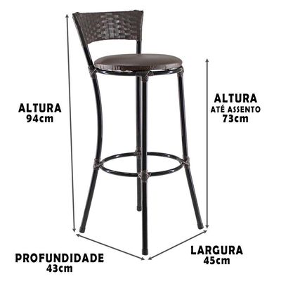 Kit Com 8 Banquetas Altas Forts Fibra Uv Bancada, área Goumert, Bar, Piscina, Balcão, Floral Marrom
