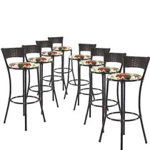 Kit Com 8 Banquetas Altas Forts Fibra Uv Bancada, área Goumert, Bar, Piscina, Balcão Floral Vermelho