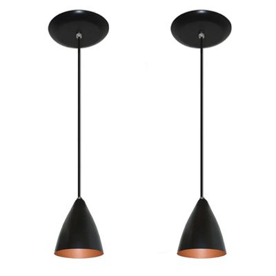 Lustres Pendentes 2 Un Preto Com Cobre