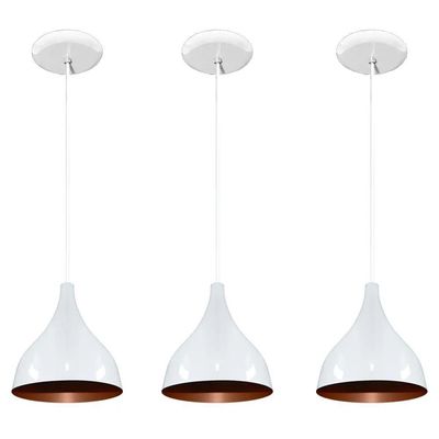 Luminárias Pendentes Balcão 3 Un Branco Com Cobre
