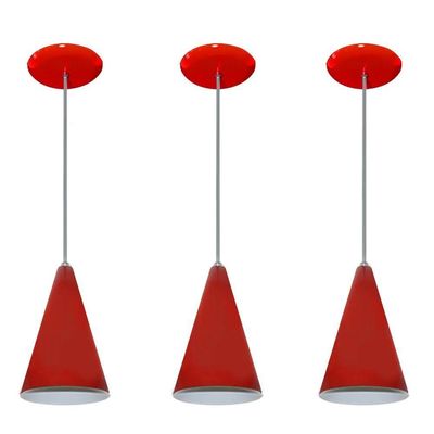 Lustre Pendente Balcão Cozinha Vermelho 03 Un