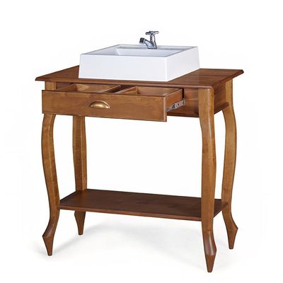 Mini Lavabo Pé Luiz Xv 1gaveta Superior E 1prateleira Com Cuba Dália M53062 Cor Imbuia - Verniz