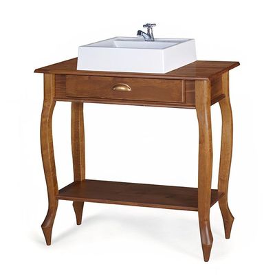 Mini Lavabo Pé Luiz Xv 1gaveta Superior E 1prateleira Com Cuba Dália M53062 Cor Imbuia - Verniz