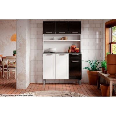 Kit De Cozinha Compacta Dona Maria C- 6 Portas E 1 Gaveta 105cm Branco-preto - Bertolini
