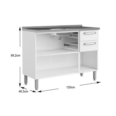 Balcão De Cozinha Gabinete C- Pia Evidence 7025 3 Portas 2 Gavetas 120cm Branco-preto - Bertolini