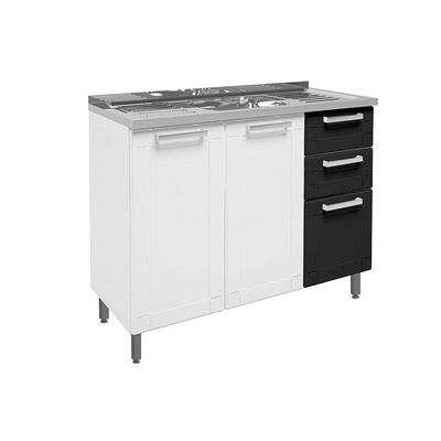 Balcão De Cozinha Gabinete C-pia Múltipla 6015 3 Portas E 2 Gavetas 105cm Branco-preto - Bertolini