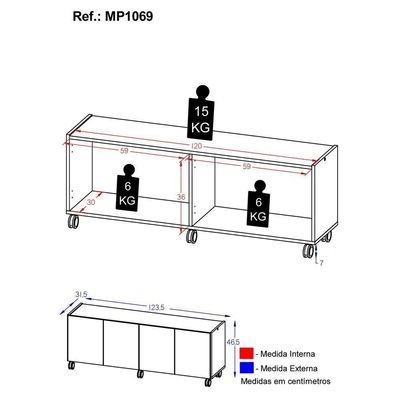 Rack Para Tv Até 50 Polegadas Com 4 Portas E Rodízios Multimóveis Mp1069 Branco Branco