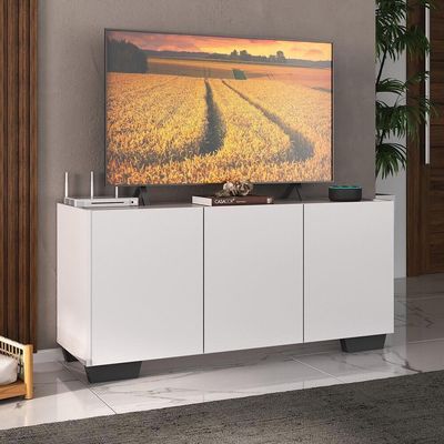 Rack Para Tv Até 32 Polegadas Com 3 Portas Multimóveis Mp1068 Branco/preto Branco/preto