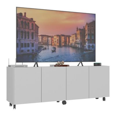 Rack Para Tv Até 50 Polegadas Com 4 Portas E Rodízios Multimóveis Mp1069 Branco Branco