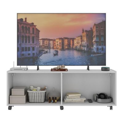 Rack Para Tv Até 50 Polegadas Com 4 Portas E Rodízios Multimóveis Mp1069 Branco Branco