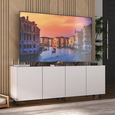Rack Para Tv Até 50 Polegadas Com 4 Portas E Rodízios Multimóveis Mp1069 Branco Branco