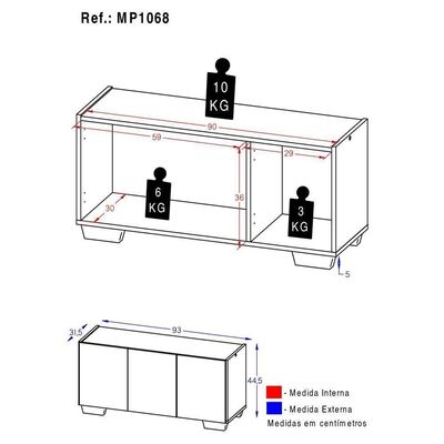 Rack Para Tv Até 32 Polegadas Com 3 Portas Multimóveis Mp1068 Grafite/branco Grafite/branco
