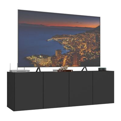 Rack Para Tv Até 50 Polegadas Com 4 Portas Suspenso Multimóveis Mp1070 Preto Preto