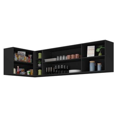 Kit Armário De Cozinha Aéreo Canto 90cm E Aéreo 150cm Veneza Multimóveis Mp2149 Preto-dourado