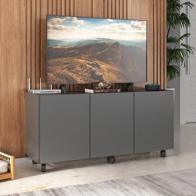 Rack Para Tv Até 32 Polegadas Com 3 Portas E Rodízios Multimóveis Mp1065 Grafite Grafite