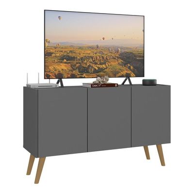 Rack Retrô Para Tv Até 32 Polegadas Com 3 Portas Multimóveis Mp1067 Grafite/natural Grafite/natural