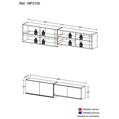 Kit 2 Armários De Cozinha Aéreos 4 Portas Veneza Multimóveis Mp2150 Branco Branco