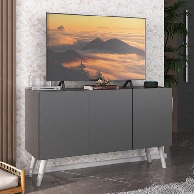 Rack Retrô Para Tv Até 32 Polegadas Com 3 Portas Multimóveis Mp1067 Grafite/branco Grafite/branco