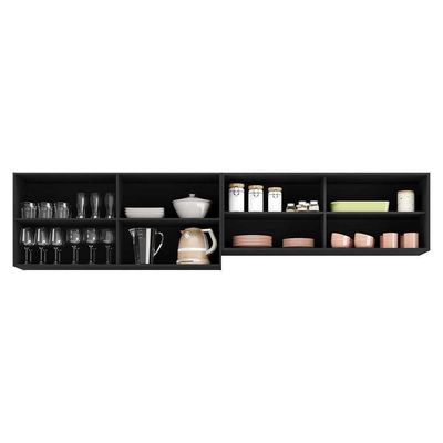 Kit 2 Armários De Cozinha Aéreos 4 Portas Veneza Multimóveis Mp2150 Preto/branco Preto/branco