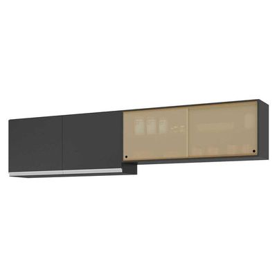 Kit 2 Armários De Cozinha Aéreos 4 Portas Veneza Multimóveis Mp2150 Preto/branco Preto/branco