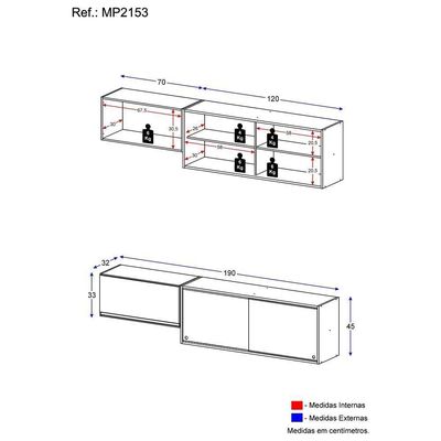 Kit 2 Armários De Cozinha Aéreos 3 Portas Veneza Multimóveis Mp2153 Branco/dourado Branco/dourado