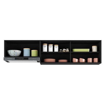 Kit 2 Armários De Cozinha Aéreos 3 Portas Veneza Multimóveis Mp2153 Preto/dourado Preto/dourado